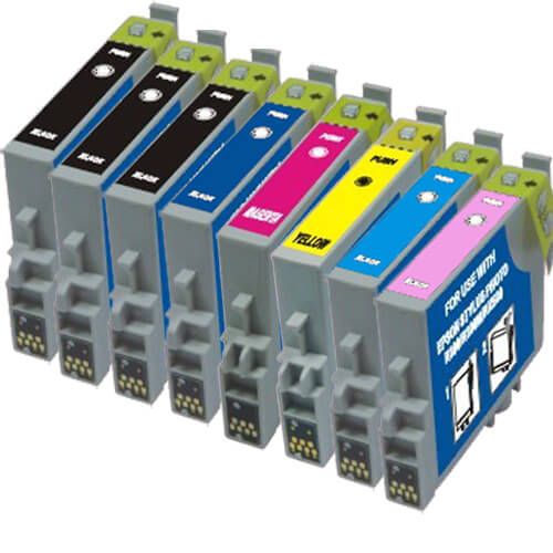Remanufactured Epson T048 Ink Cartridges 8-Pack - Epson 48: 3 Black, 1 Cyan, 1 Magenta, 1 Yellow, 1 Light Cyan, 1 Light Magenta