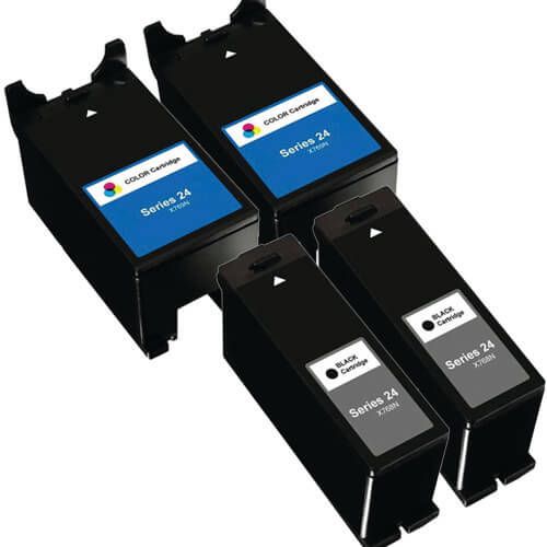 Compatible Dell Series 24 Ink Cartridges 4-Pack - High Yield: 2 T109N Black and 2 T110N Color