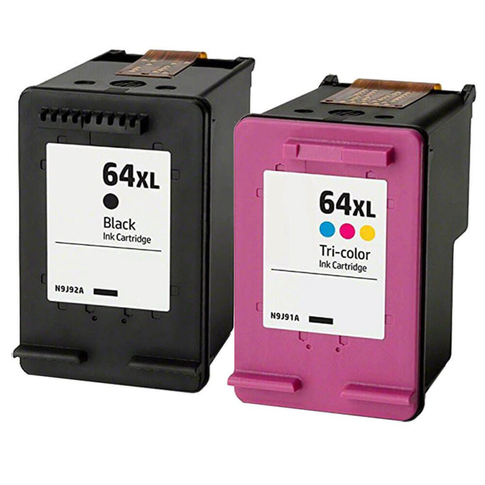 Replacement HP 64XL Ink Combo Pack of 2 - High Yield: 1 Black and 1 Tri-color