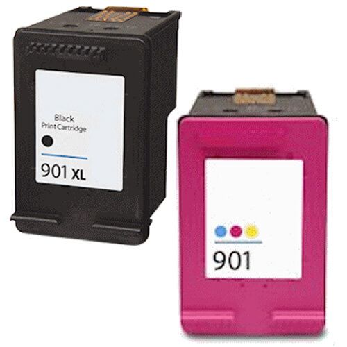 Replacement HP 901XL Cartridge & 901 Printer Ink Cartridges 2-Pack: 1 x 901XL Black, 1 x 901 Tricolor