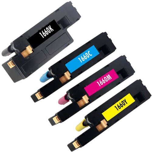Replacement Dell C1660w Toner Cartridges Combo Pack of 4 - 1 Black, 1 Cyan, 1 Magenta, 1 Yellow