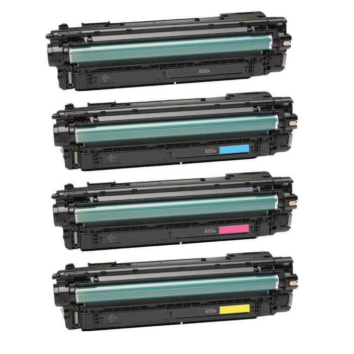 Replacement HP 655A Toner Set Cartridges Combo Pack of 4 - 1 Black, 1 Cyan, 1 Magenta, 1 Yellow