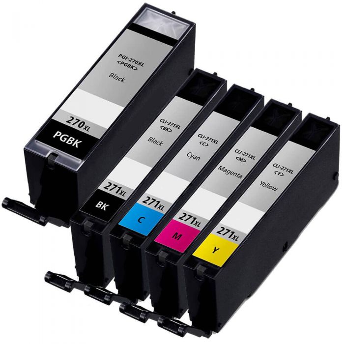 Compatible Canon PGI-270XL Ink and 271XL Cartridges 5-Pack - High Yield: 1 PGI-270XL Pigment Black and 1 CLI-271XL Black, 1 Cyan, 1 Magenta, 1 Yellow