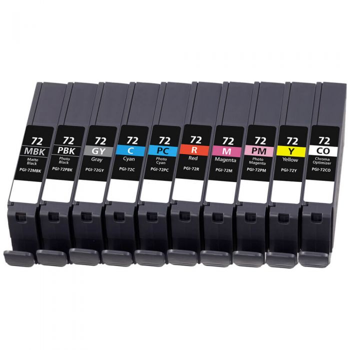 Compatible Canon PGI-72 Ink Cartridge 10-Pack: 1 Matte Black, 1 Photo Black, 1 Cyan, 1 Magenta, 1 Yellow, 1 Photo Cyan, 1 Photo Magenta, 1 Gray, 1 Red, 1 Chroma Optimizer