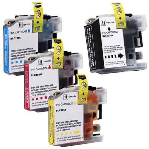 Compatible Brother LC107 & LC105 Ink Cartridges XXL 4-Pack - Super High Yield: 1 x LC107 Black and 1 x LC105 Cyan, 1 Magenta, 1 Yellow - Overstock Ink