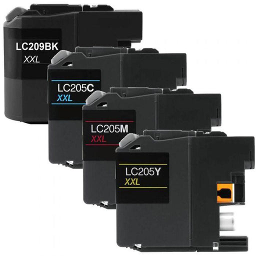 Compatible Brother LC209 Ink and LC-205 Ink Cartridges XXL 4-Pack - Super High Yield: 1 LC209 Black and 1 LC205 Cyan, 1 Magenta, 1 Yellow - Overstock Ink