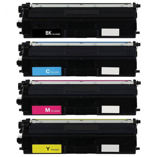 Compatible Brother TN433 Toner Cartridge Set 4-Pack - High Yield: 1 Black, 1 Cyan, 1 Magenta, 1 Yellow - Overstock Ink