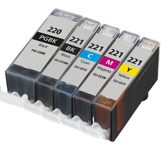 Compatible Canon 220 and 221 Ink Cartridges 5-Pack: 1 PGI-220 Pigment Black, 1 CLI-221 Black, 1 Cyan, 1 Magenta, 1 Yellow - Overstock Ink