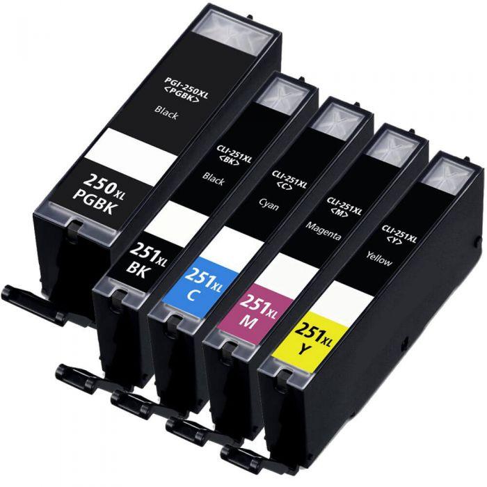 Compatible Canon 250XL 251XL Ink Cartridges 5-Pack - High Yield: 1 PGI-250XL Black and 1 CLI-251XL Black, 1 Cyan, 1 Magenta, 1 Yellow - Overstock Ink