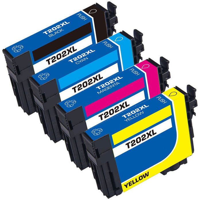 Remanufactured Epson 202XL Cartridges 4-Pack - T202XL - High Capacity: 1 Black, 1 Cyan, 1 Magenta, 1 Yellow