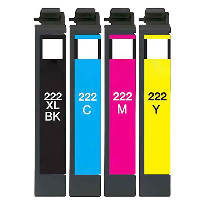 Remanufactured Epson 222XL Ink Cartridges Combo Pack of 4: 1 Black XL, 1 Standard Cyan, Magenta, Yellow