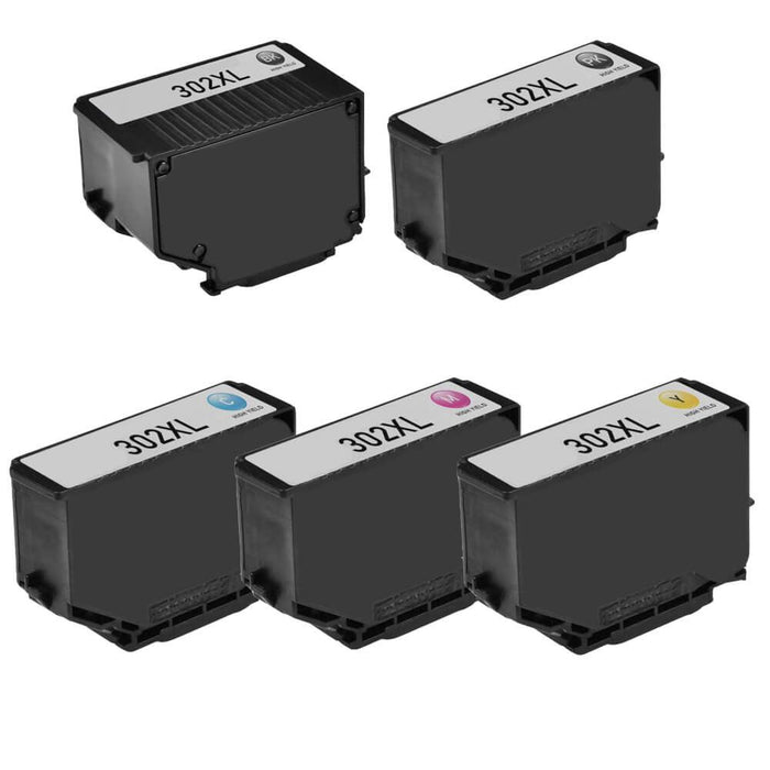 Remanufactured Epson 302XL 5-Pack Ink Cartridges - T302XL - High Yield: 1 Black, 1 Photo Black, 1 Cyan, 1 Magenta, 1 Yellow