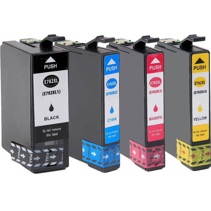 Remanufactured Epson 702XL Combo Pack of 4 Ink Cartridges - T702XL - High Yield: 1 Black, 1 Cyan, 1 Magenta, 1 Yellow