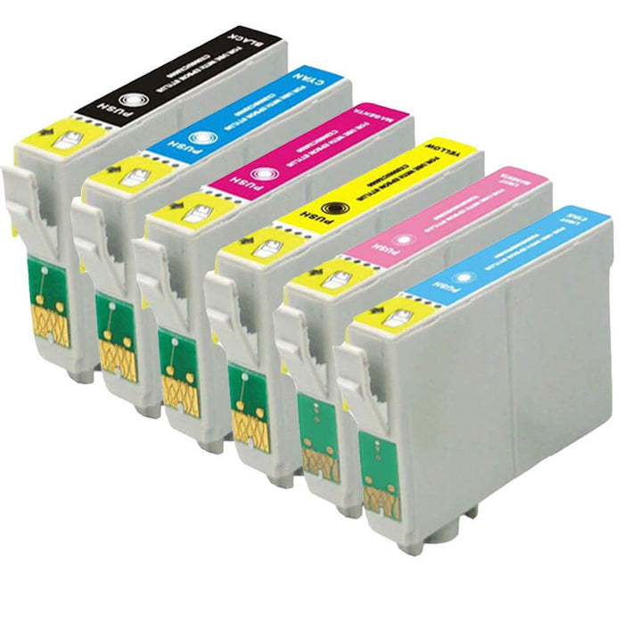 Remanufactured Epson 77 Ink Cartridges Combo Pack of 6 - T077 - High Yield: 1 Black, 1 Cyan, 1 Magenta, 1 Yellow, 1 Light Cyan, 1 Light Magenta