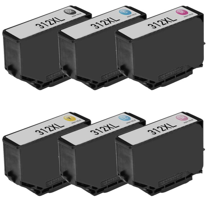 Remanufactured Epson Ink 312 XL Cartridges Value Pack of 6 - High Yield: 1 Black, 1 Cyan, 1 Magenta, 1 Yellow, 1 Light Cyan, 1 Light Magenta