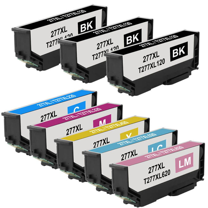 Remanufactured Epson T277XL Ink Cartridges 8-Pack - 277XL - High Capacity: 3 Black, 1 Cyan, 1 Magenta, 1 Yellow, 1 Light Cyan, 1 Light Magenta