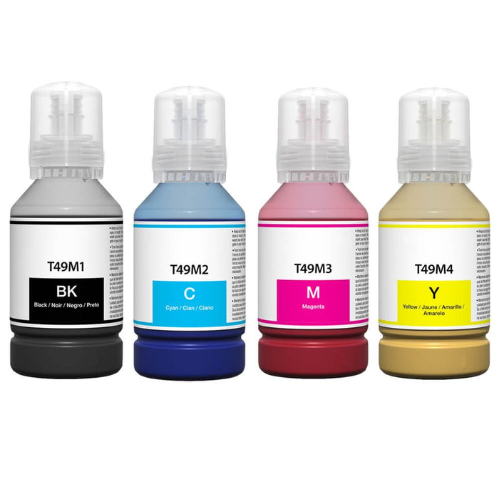 Compatible Epson T49M Ink Bottles 4-Pack - Dye-Sublimation High Yield: 1 Black, 1 Cyan, 1 Magenta, 1 Yellow