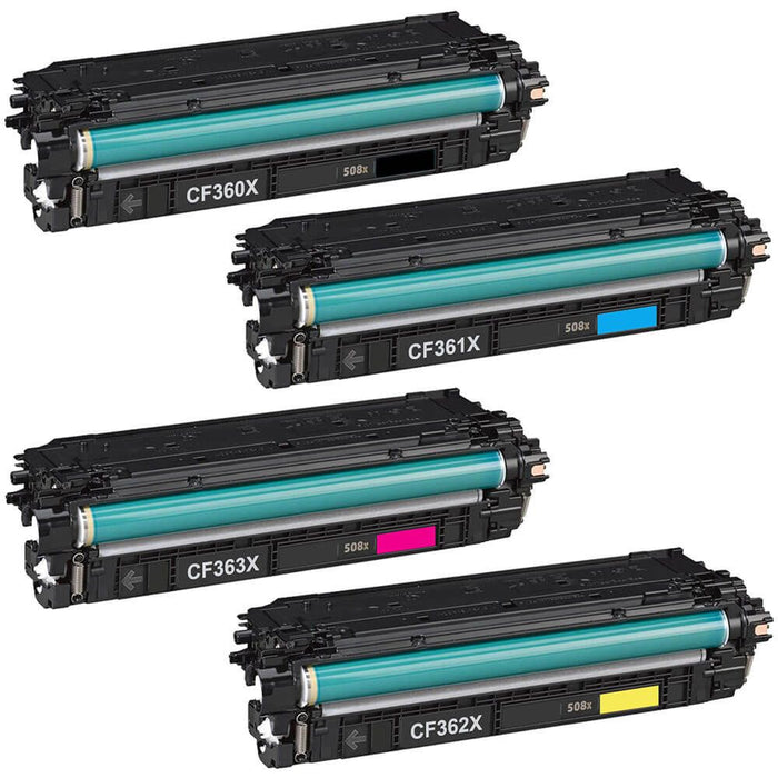 Replacement HP 508X Toner Set of 4-Pack Cartridges - High Yield: 1 Black, 1 Cyan, 1 Magenta, 1 Yellow