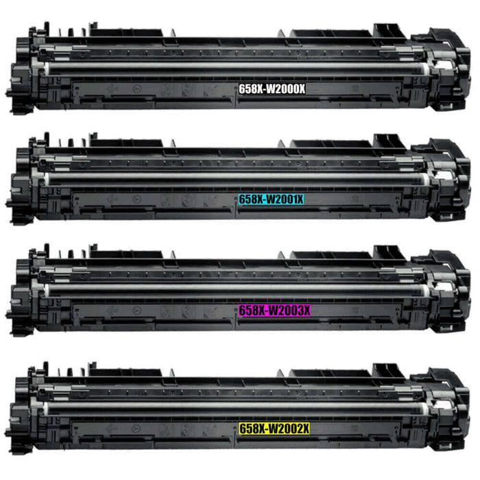 Replacement HP 658X Toner Cartridges 4-Pack - High Yield: 1 Black, 1 Cyan, 1 Magenta and 1 Yellow