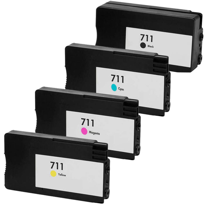 Replacement HP 711 Ink Cartridge Set of 4 - High Yield: 1 Black, 1 Cyan, 1 Magenta, 1 Yellow