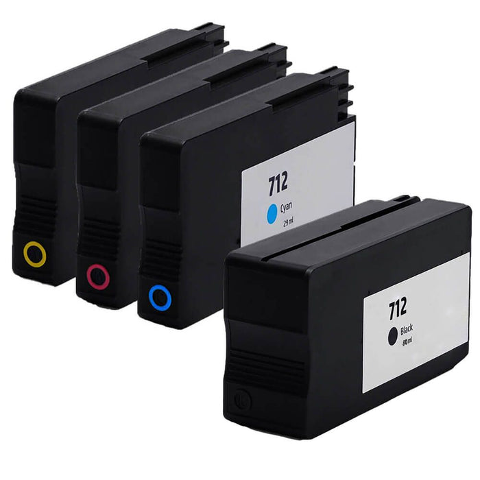 Replacement HP 712 Ink Cartridge Set of 4-Pack: 1 Black 80ml, 1 Cyan 29ml, 1 Magenta 29ml, 1 Yellow 29ml