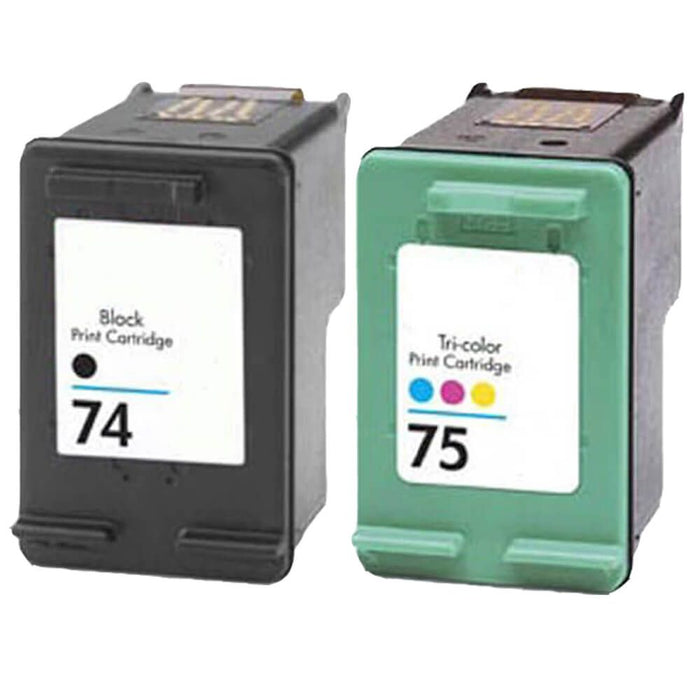 Replacement HP 74 and 75 Ink Cartridges Combo Pack of 2: 1 x 74 Black, 1 x 75 Tri-Color