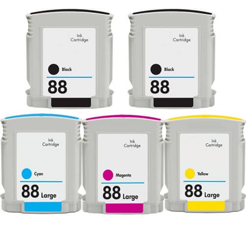 Replacement HP 88XL Ink Cartridge Combo Pack of 5 - High Yield: 2 Black, 1 Cyan, 1 Magenta, 1 Yellow