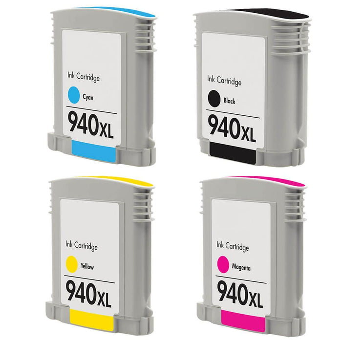 Replacement HP 940XL Combo Pack of 4 Ink Cartridges - High Yield: 1 Black, 1 Cyan, 1 Magenta, 1 Yellow