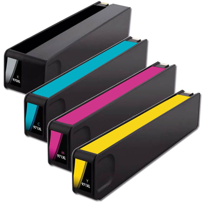 Replacement HP 970 and 971 Ink Cartridges XL 4-Pack - High Yield: 1 970XL Black and 1 971XL Cyan, 1 Magenta, 1 Yellow