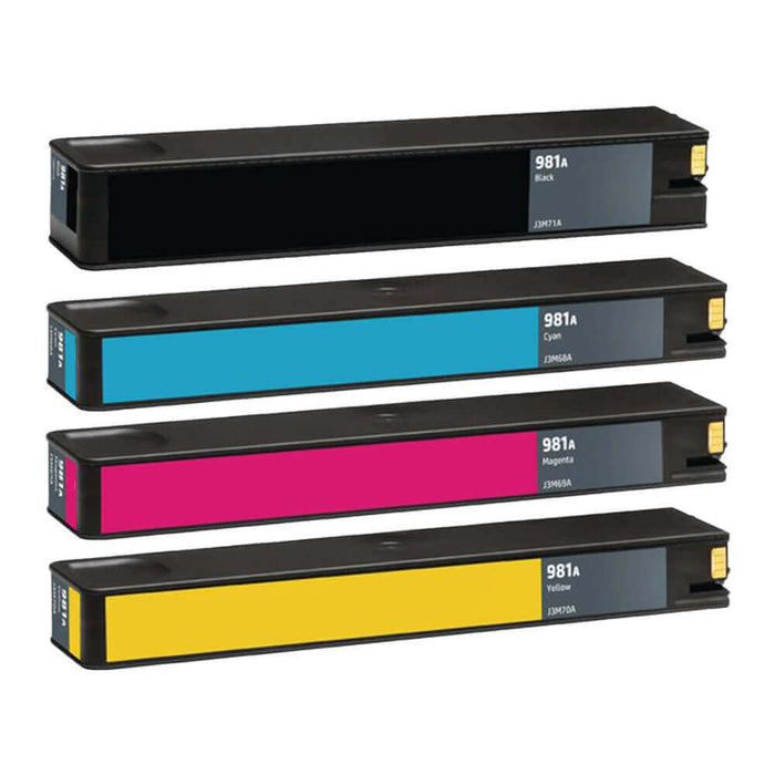 Replacement HP 981A Ink Cartridges Combo Pack of 4: 1 Black, 1 Cyan, 1 Magenta, 1 Yellow