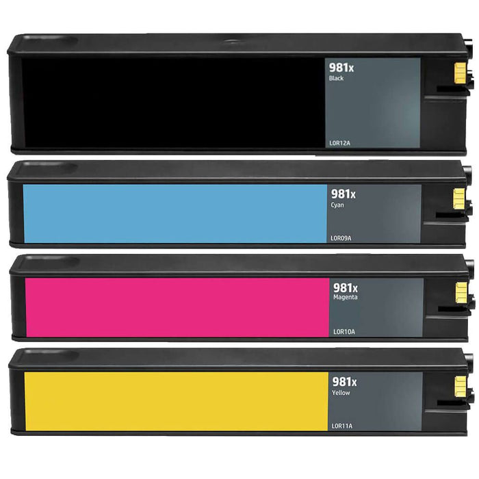 Replacement HP 981X Ink Cartridges Combo Pack of 4 - High Yield: 1 Black, 1 Cyan, 1 Magenta, 1 Yellow