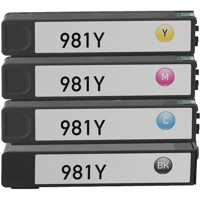 Replacement HP 981Y Ink Cartridges Combo Pack of 4 - Extra High Yield: 1 Black, 1 Cyan, 1 Magenta, 1 Yellow