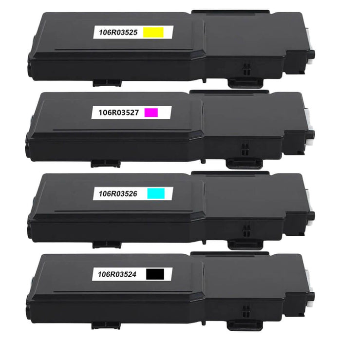 Replacement Xerox 106R035 Toner Cartridges 4-Pack - Extra High Yield: 1 Black, 1 Cyan, 1 Magenta. 1 Yellow