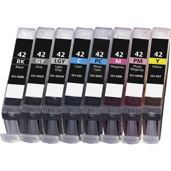 Compatible Canon CLI-42 8-Pack Ink Cartridges -  1 CLI-42 Black, 1 Cyan, 1 Magenta, 1 Yellow, 1 Photo Cyan, 1 Photo Magenta, 1 Gray, 1 Light Gray