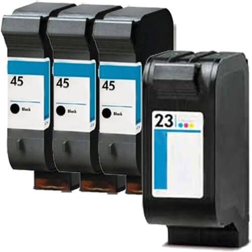 Replacement HP 45 23 Combo Pack of 4 Ink Cartridges - 3 x 45 Black, 1 x 23 Tricolor