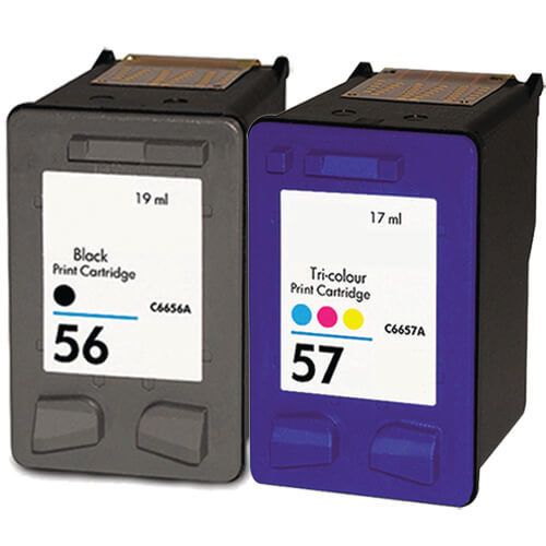 Replacement HP 56 Black Ink Cartridge & HP 57 Color Ink Cartridge 2-Pack: 1 x 56 Black, 1 x 57 Tri-Color