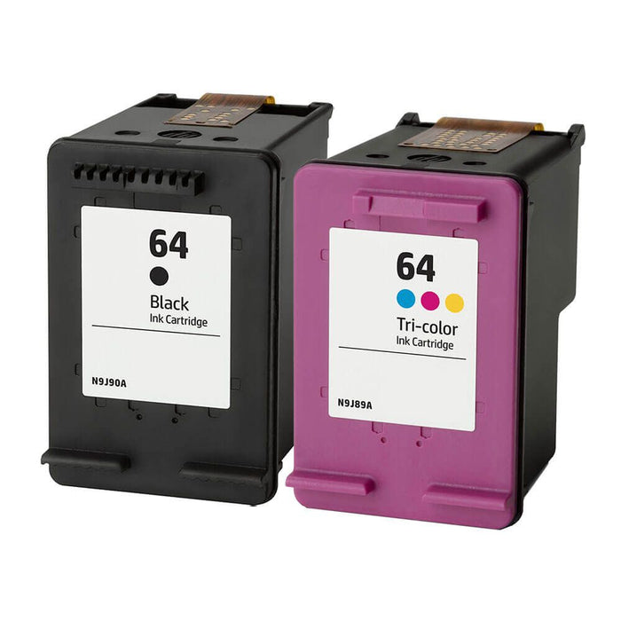 Replacement HP 64 Combo Pack of 2 Ink Cartridges - 1 N9J90AN Black & 1 N9J89AN Tri-color