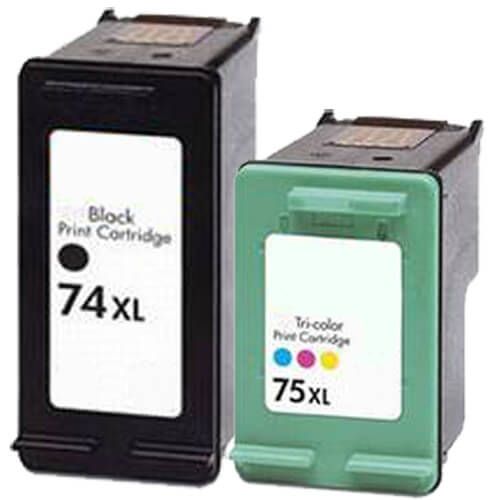 Replacement HP 74XL & HP 75XL Color Ink Cartridges 2-Pack - High Yield: 1 x 74XL Black and 1 x 75XL Color