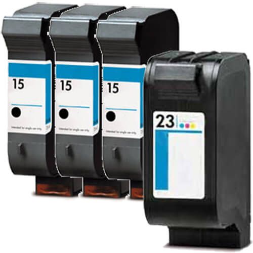 Replacement HP 15 23 Ink Cartridges Combo Pack 4 - 3 x 15 Black, 1 x 23 Tricolor