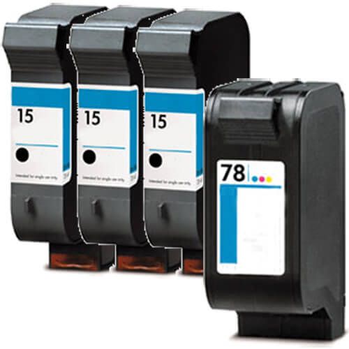 Replacement HP 15 78 Ink Cartridge Combo Pack of 4: 3x 15 Black, 1x 78 Tricolor