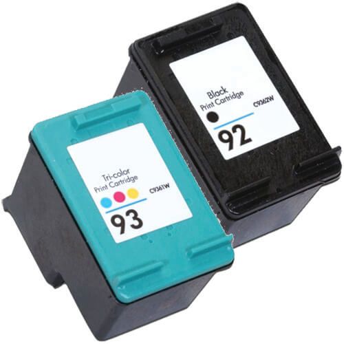 Replacement HP 92 93 Ink Cartridge Combo Pack of 2: 1 HP 92 Black, 1 HP 93 Tri-color