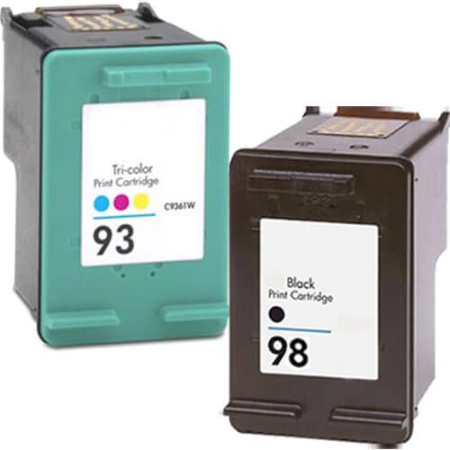 Replacement HP 93 Ink & HP 98 Ink Cartridges 2-Pack: 1 x 98 Black, 1 x 93 Tri-color