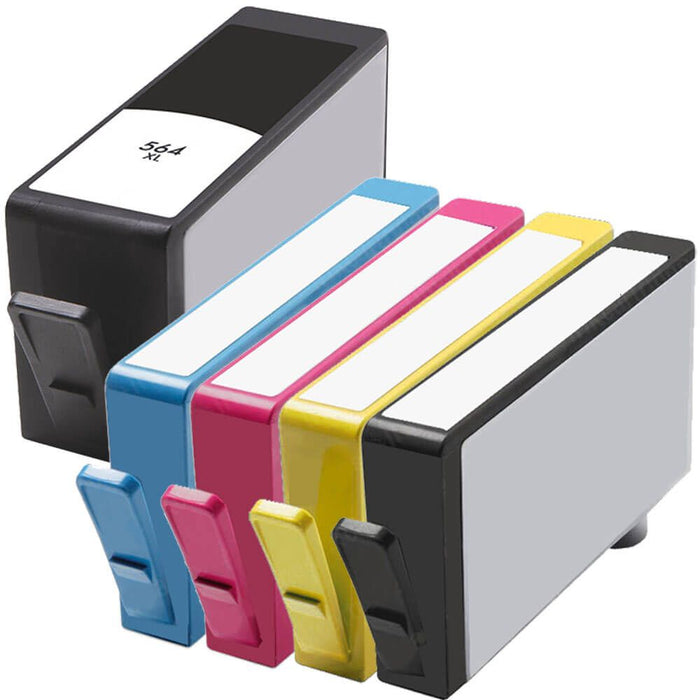 Replacement HP Printer Ink 564 Combo Pack of 5 XL Cartridges - High Yield: 1 Black, 1 Photo Black, 1 Cyan, 1 Magenta, And 1 Yellow