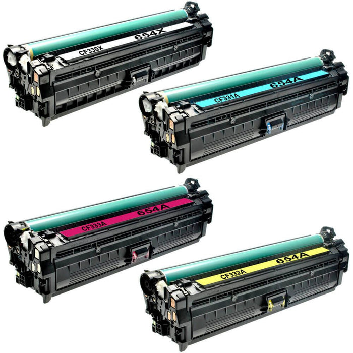 Replacement HP 654X Toner & 654A Toner Cartridges 4-Pack: 1 x 654X Black & 1 x 654A Cyan, 1 Magenta, 1 Yellow